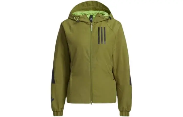 Adidas Jackets Women's Army Green Hooded (Non-detachable) Moderate Nipped-in Waist