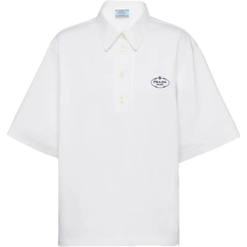 PRADA Polo Shirts Women's White Polo Collar Moderate Straight Fit