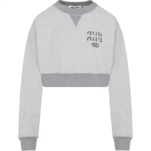 MIU MIU Logo-Printed Crewneck Cropped Sweatshirt