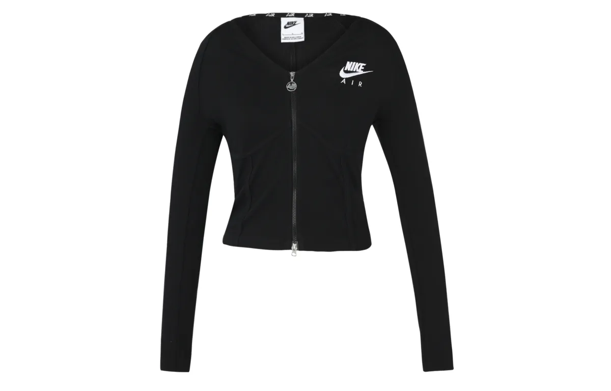 Nike Sportswear Women's Logo Embroidered Double-Zip Herringbone Jacket Black
