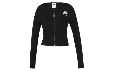 Nike Sportswear Women's Logo Embroidered Double-Zip Herringbone Jacket Black