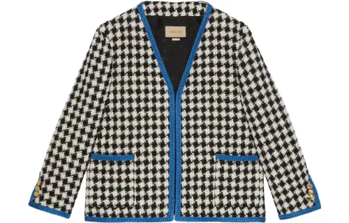 GUCCI Gingham Long-Sleeved Tweed Jacket