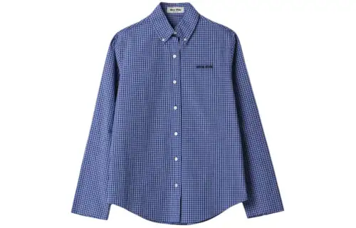 Miu Miu logo-embroidered checked shirt