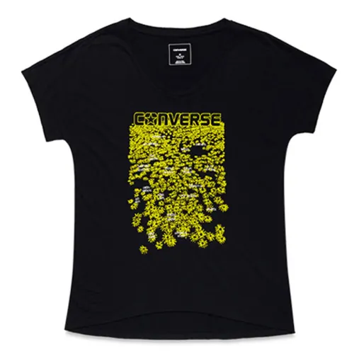 Converse T Shirts Women's Black Crew Neck Moderate