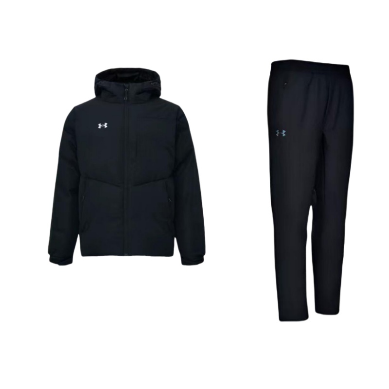 Under Armour Solid Color Logo Hooded Outdoor Thermal Jackets & Coats Fleece Lined Elastic Pants Casual Sportswear Men’s