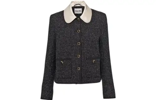 MIU MIU Jackets Women's Black Peter Pan Collar Moderate Chanel Inspired