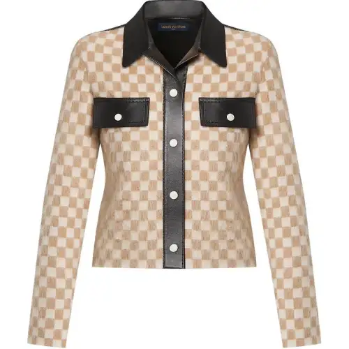 LOUIS VUITTON Leather Accent Damier Knit Jacket