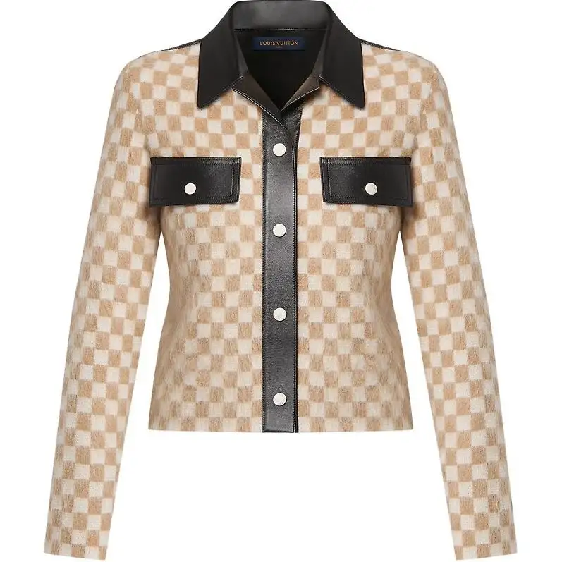 LOUIS VUITTON Leather Accent Damier Knit Jacket