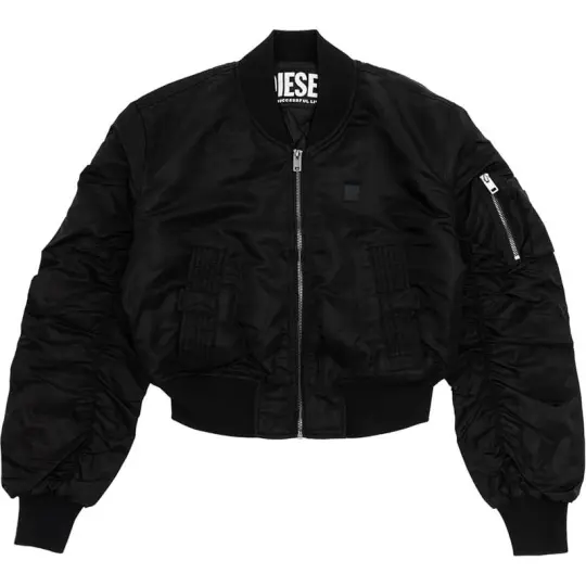 DIESEL SS25 однотонная простая и удобная плиссированная женская куртка черного цвета