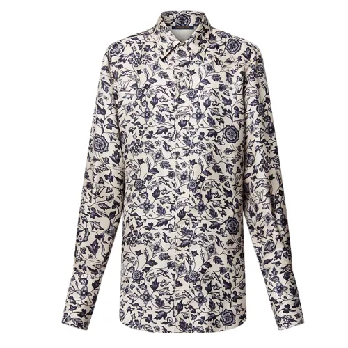 Lv Botanical Print Silk Shirt