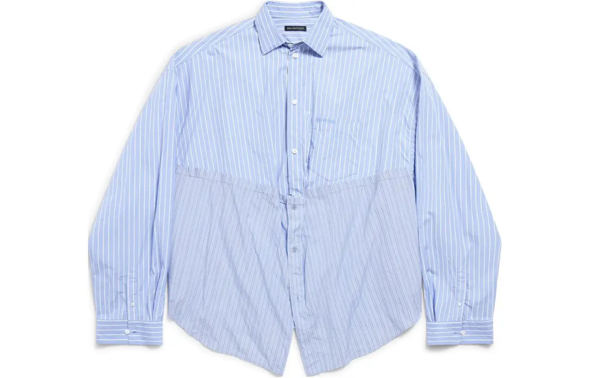 Balenciaga Long Sleeve Cut Up Shirt 'Sky Blue/White'