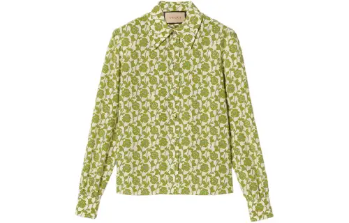 GUCCI Shirts Women's Green Pointed Collar Moderate Shirt