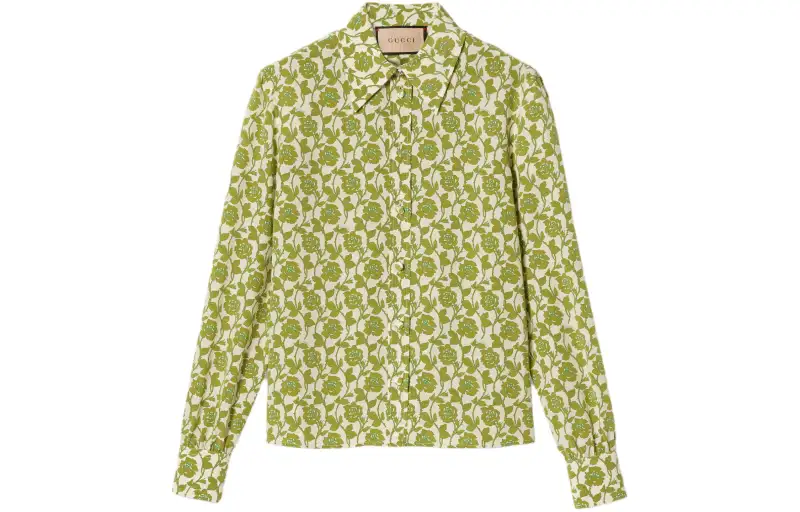 GUCCI Shirts Women's Green Pointed Collar Moderate Shirt