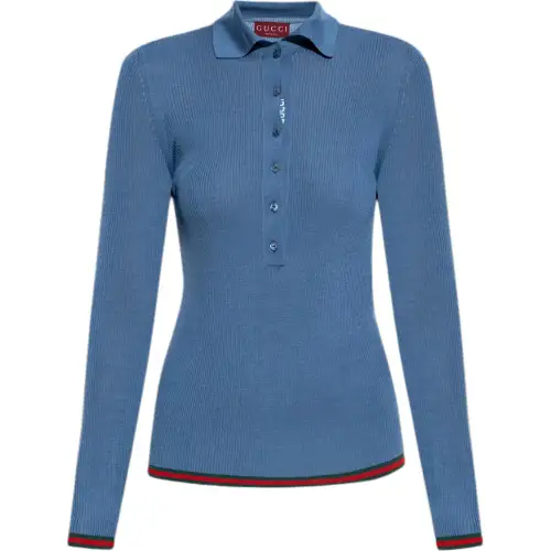 GUCCI Polo Shirts Women's Blue Polo Collar Moderate Other