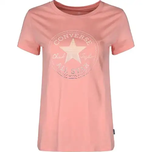 Converse T Shirts Women's Pink Crew Neck Moderate