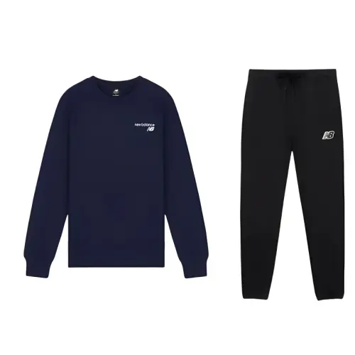 New Balance Solid Color Fleece Lined Fashion Crew Neck Long Sleeved Sweatshirt With Lace Up Mid Rise Pants