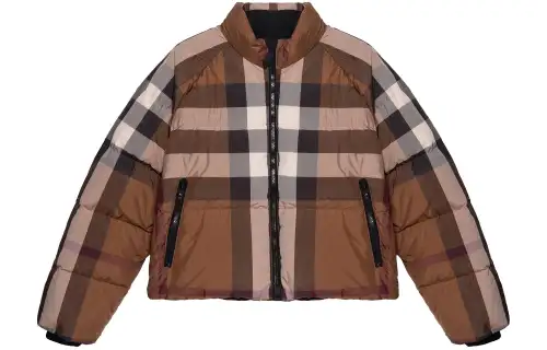Burberry Women's Check Cropped Puffer Jacket Dark Birch Brown