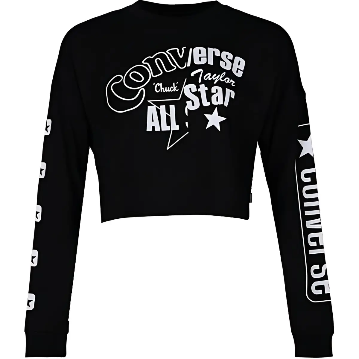 Converse T-Shirts Women's Black Crew Neck Moderate
