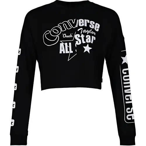 Converse T Shirts Women's Black Crew Neck Moderate