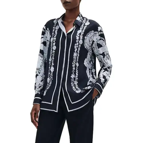 HERMES Shirts Women's Black Lapel Moderate Other