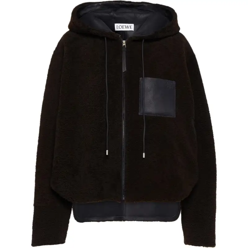 LOEWE Anagram-embossed Hooded Shearling Jacket