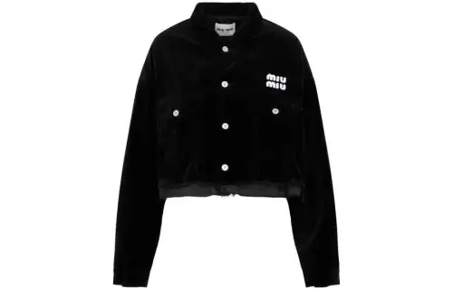 【Previous Season】logo-embroidered velvet cropped jacket
