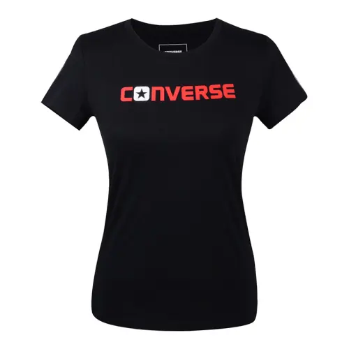 Converse T Shirts Women's Black Crew Neck Moderate Nipped In Waist