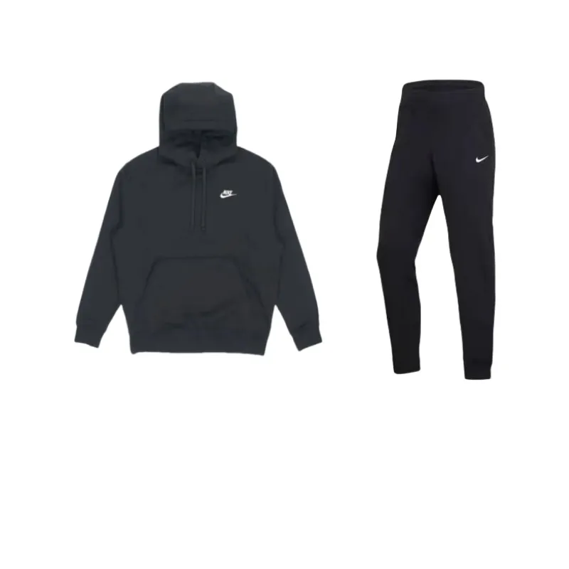 Nike Sportswear Club Fleece Lined Thermal Pullover Hoodie With Elastic Pants Casual Sportswear Unisex Black