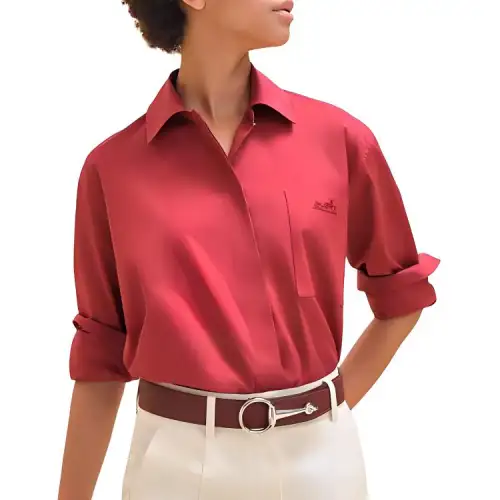 HERMES Shirts Women's Red Lapel Moderate Other