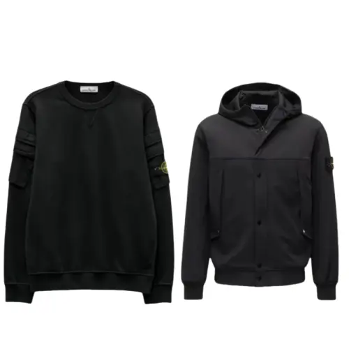 STONE ISLAND Solid Color Crew Neck Long Sleeved Fleece Lined Hoodies & Sweatshirts Single Breasted Hooded Long