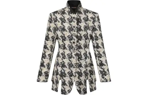 Lv Houndstooth Silk Frock Jacket
