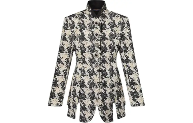 Lv Houndstooth Silk Frock Jacket
