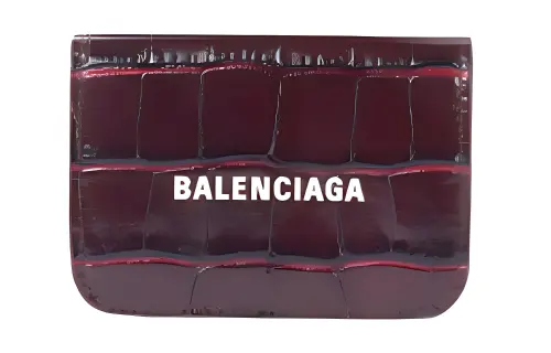 Balenciaga Embossed Cow Leather Wallet Mini Women's Dark Red