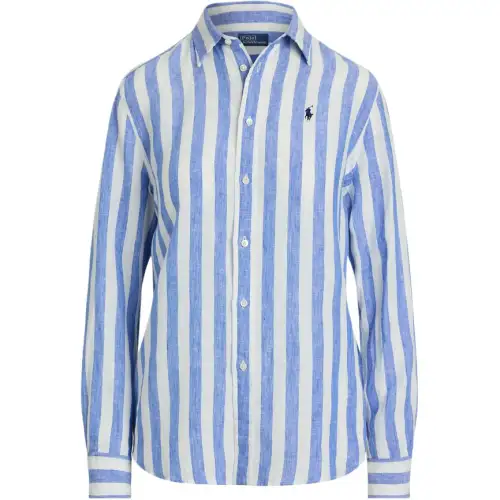 Polo Ralph Lauren Small pony, long-sleeve, classic blue shirt, loose straight fit, with embroidery, with your logo imprint, print