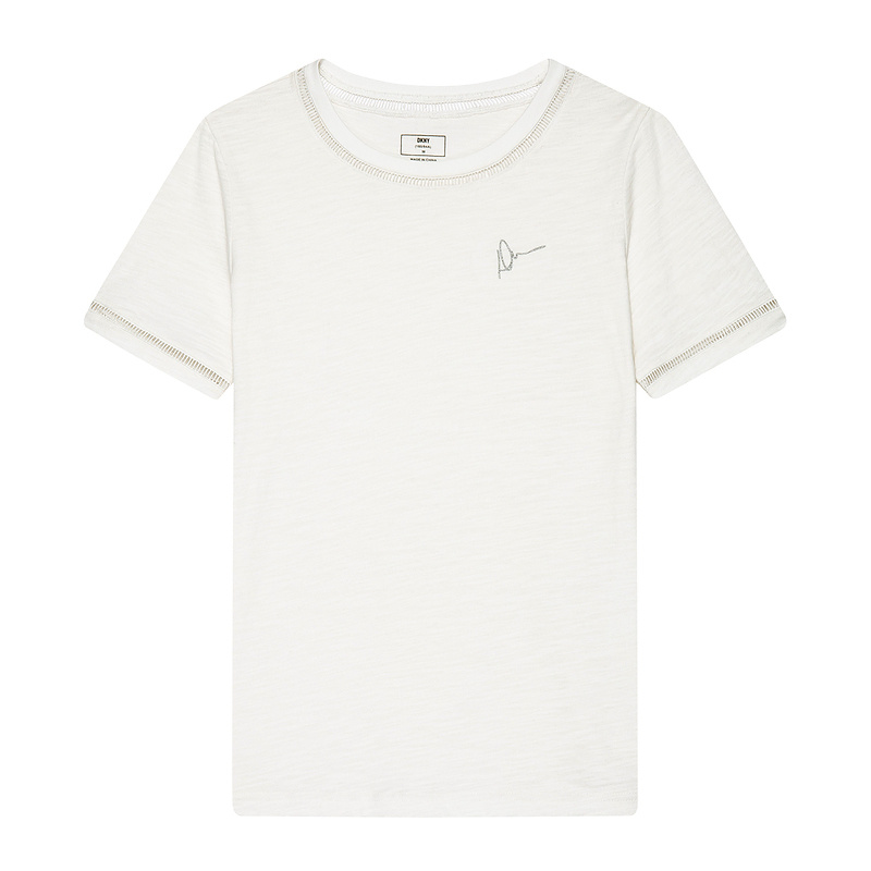 DKNY Однотонная полая тесьма украшает переднее плечо. короткий рукав Футболка женский белый