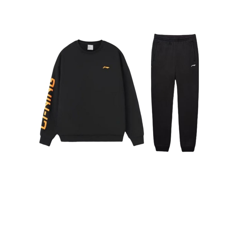 Li Ning Training Series Logo Print Thermal Fleece Lined Loose Fit Crew Neck Pullover Casual Sportswear Unisex Black