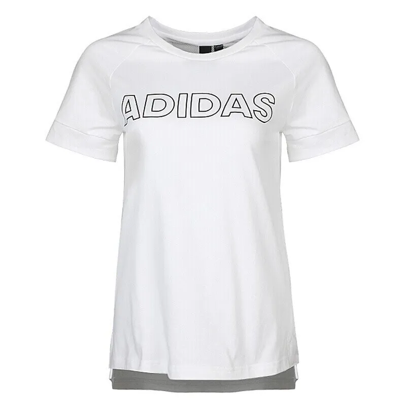 Adidas T-Shirts Women's White Crew Neck Moderate Straight Fit