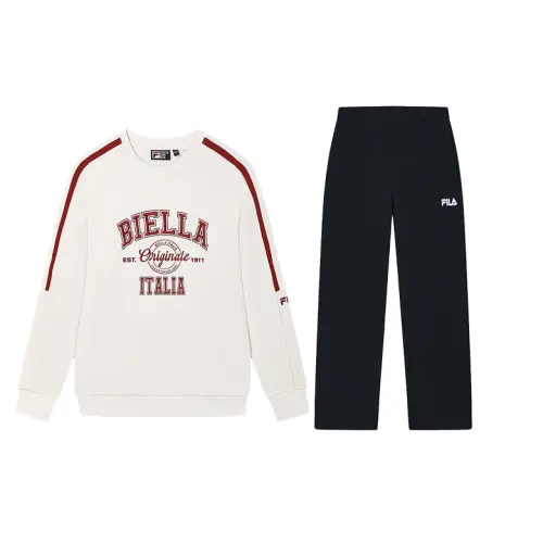 FILA Casual Sportswear Men's Fresh Milk White/Jet Black Crew Neck Moderate