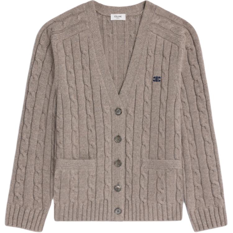 CELINE Cable knit Triomphe Cardigan In Cashmere