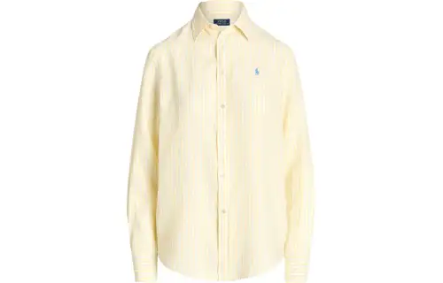 Polo Ralph Lauren Pony embroidered striped color-blocked breathable linen pointed collar long-sleeved barrel cuffs button placket shirt mixed hair women's multi-color