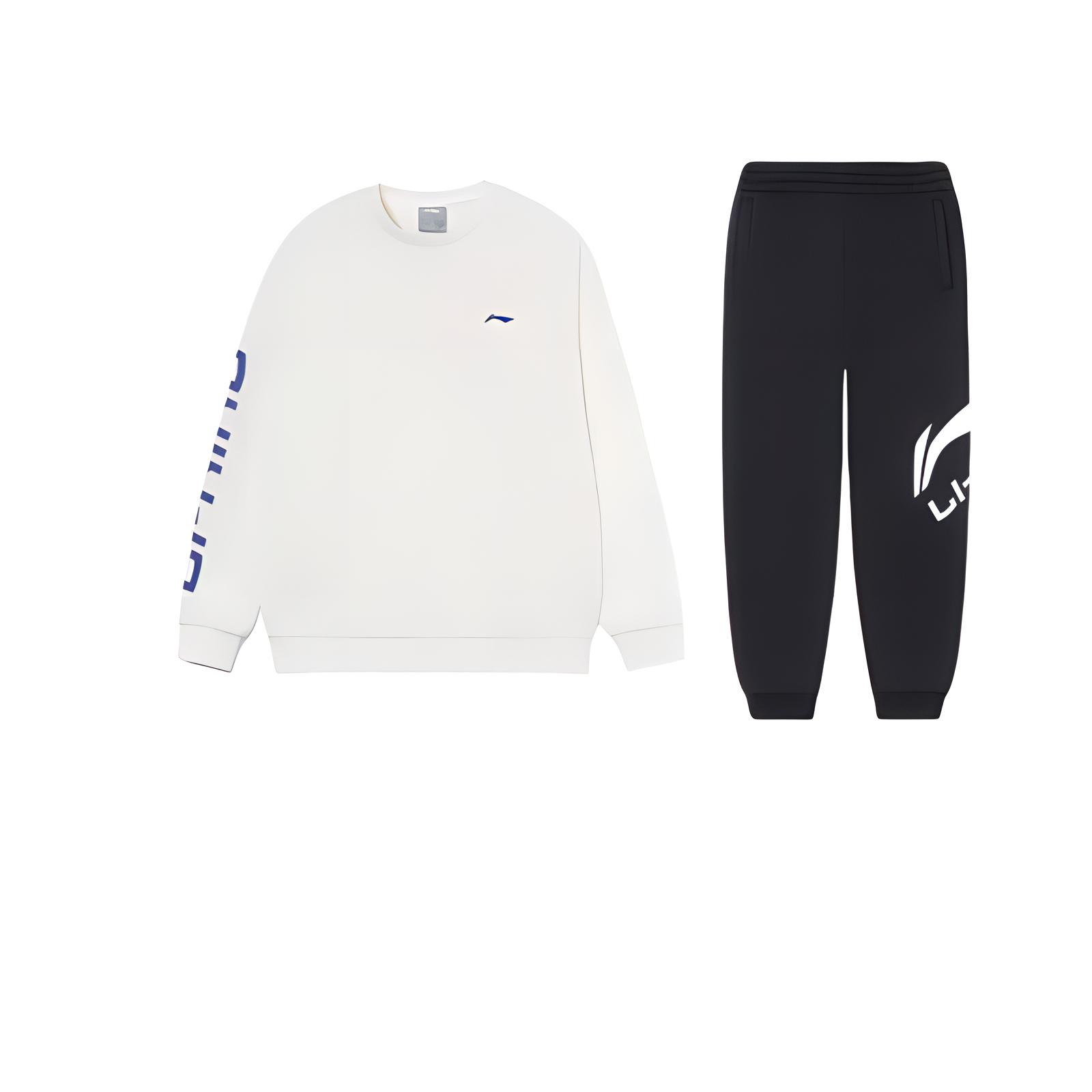 Li Ning Logo Print Thermal Fleece Lined Loose Fit Pullover Sweatshirt Comfortable Pants Casual Sportswear Unisex