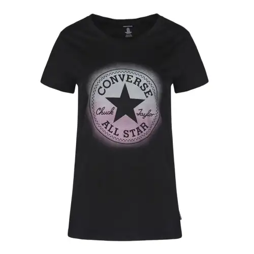Converse T Shirts Women's Black Crew Neck Moderate