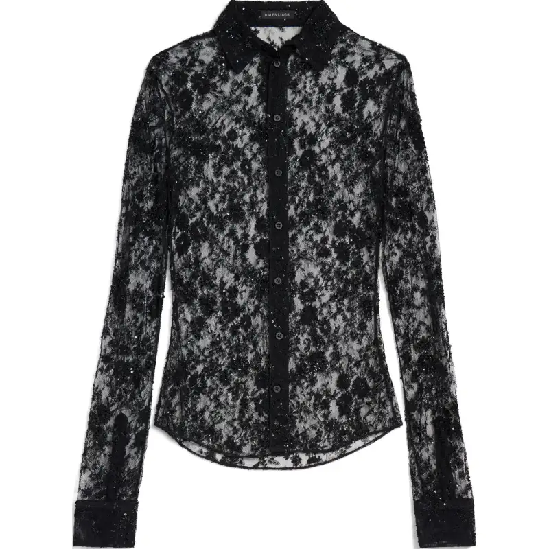 Balenciaga Shirts Women's Black Pointed Collar Moderate Other