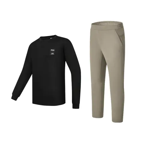 FILA Casual Sportswear Men's Pitch Black Top/Serpentine Green Crew Neck Moderate