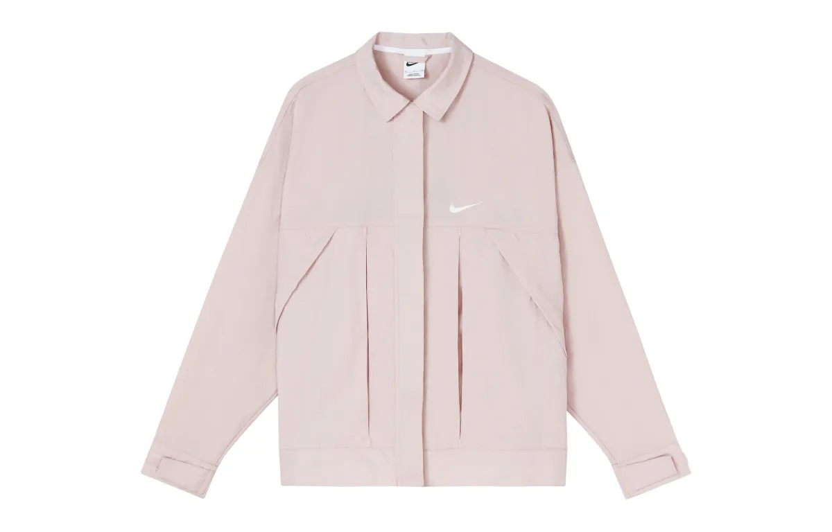 Nike Women's Zip-Up Woven Loose Fit Collared Jacket Pink