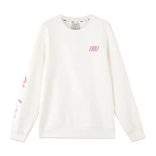 Skechers Colorful Fleece Lined Thermal Crew Neck Comfortable Sports Sweatshirt Women's Marshmallow White