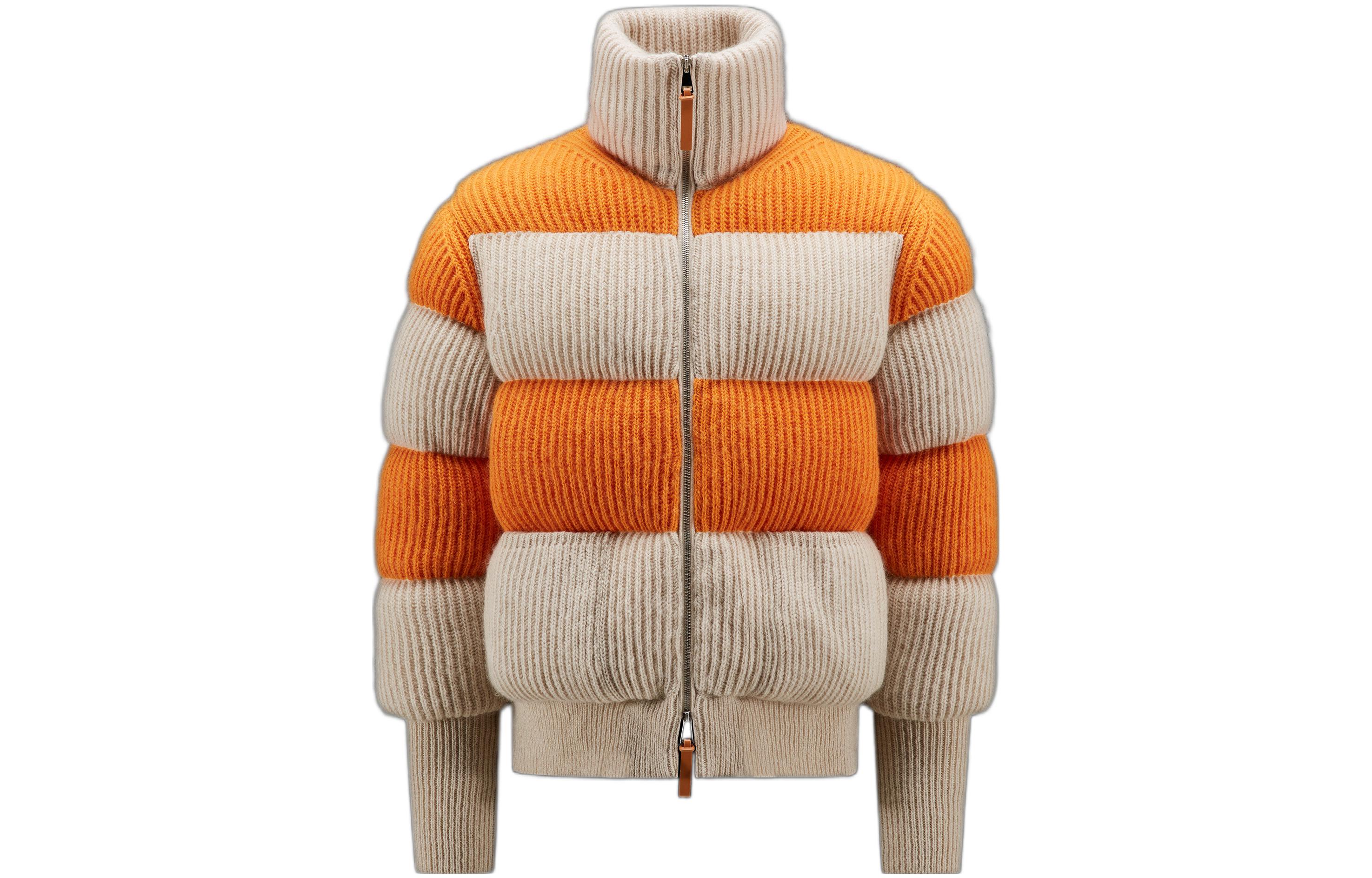 MONCLER GENIUS 1952 Series FW22 Colorblock Quilted Stand Collar Zipper Knitted Down Jacket Women’s Beige