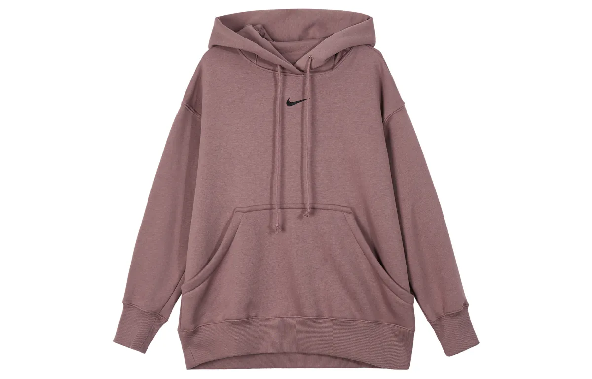 Nike Sportswear Phoenix Fleece Solid Color Hooded Fleece Lined Casual Long Sleeved Sweatshirt Women's Smoky Purple Red