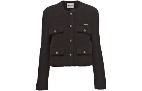 MIU MIU Jackets Women's Black Crew Neck Moderate Chanel Inspired