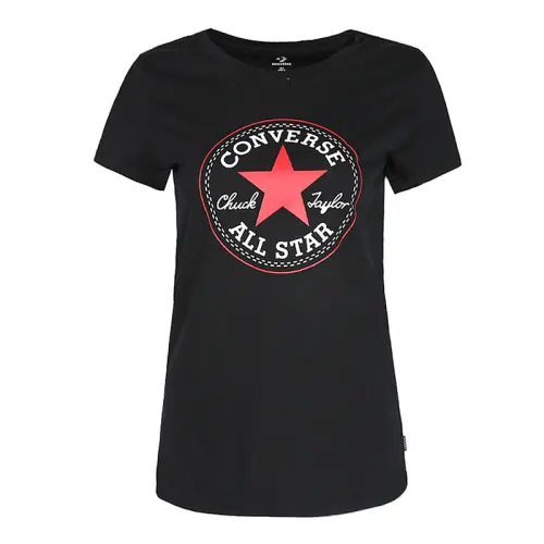 Converse T Shirts Women's Black Crew Neck Moderate